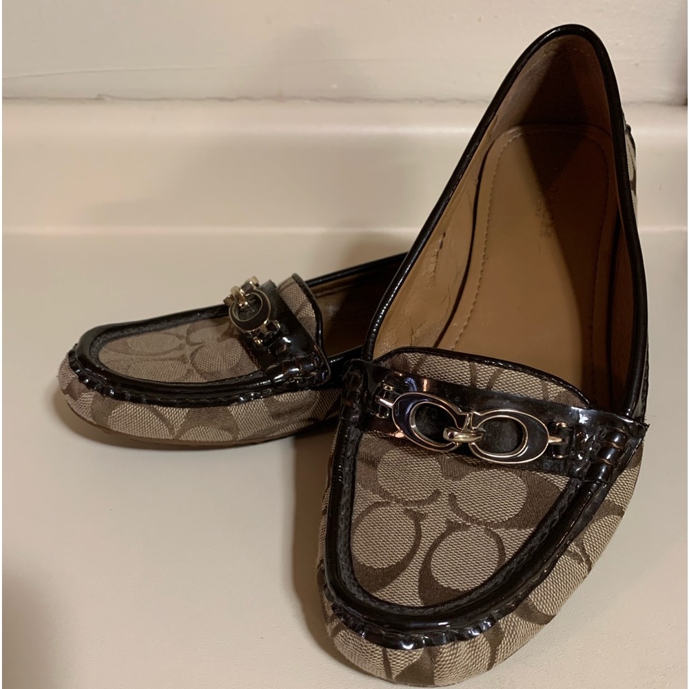 Coach Fortunata Khaki / Chestnut Signature C Shoes Loafer Women's size 8 (38)